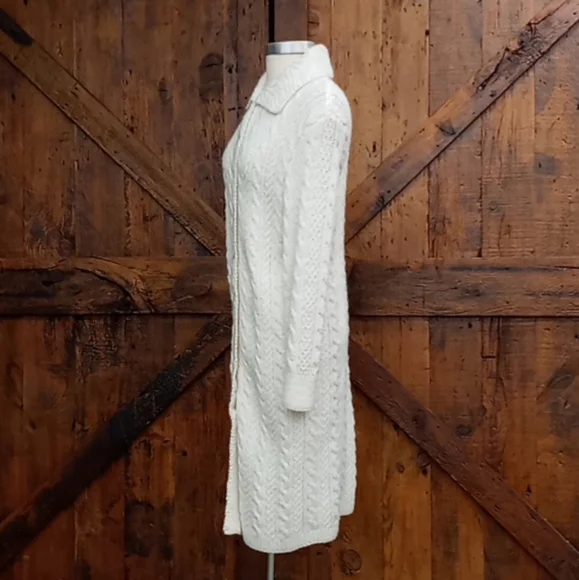 Vintage Ivory Cable Knit Sweater Coat - Picture 5 of 10